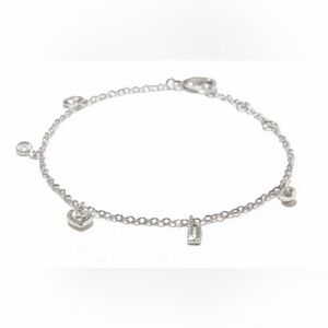 Coach Sterling Silver Plated Charm Bracelet with Heart & Bar Accents